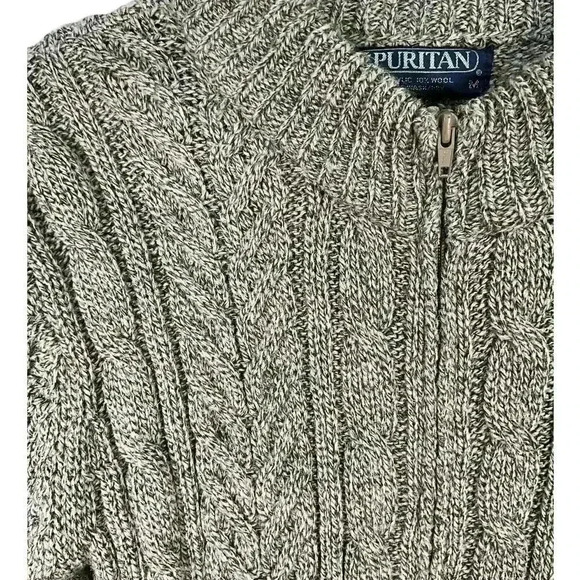 Puritan Men's Cable Knit Sweater Tan Size Medium Great Condition - Picture 3 of 9